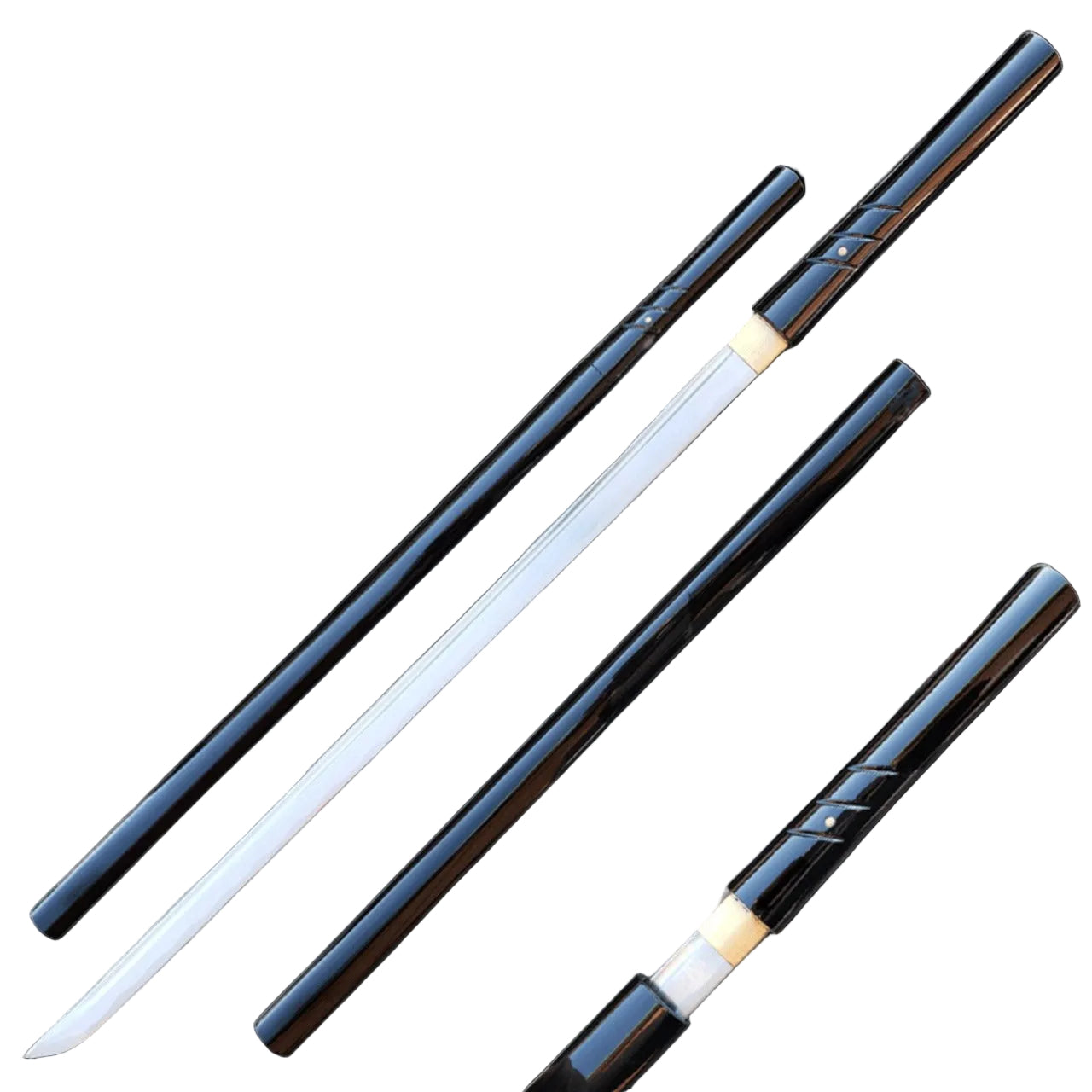 Battle-Ready Ebony Straight Blade Katana (Sharp)
