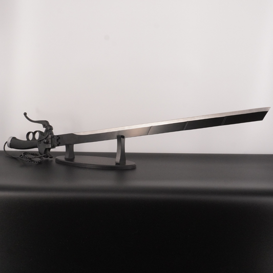 Sword on a stand against a white background
