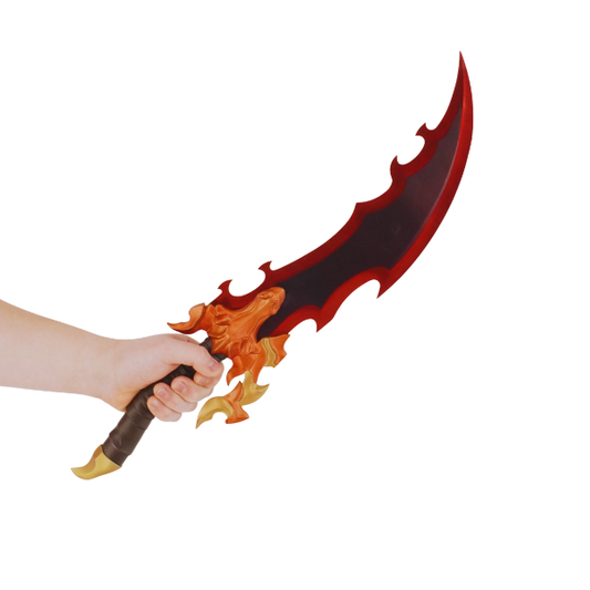 Fantasy sword held by a hand on a white background