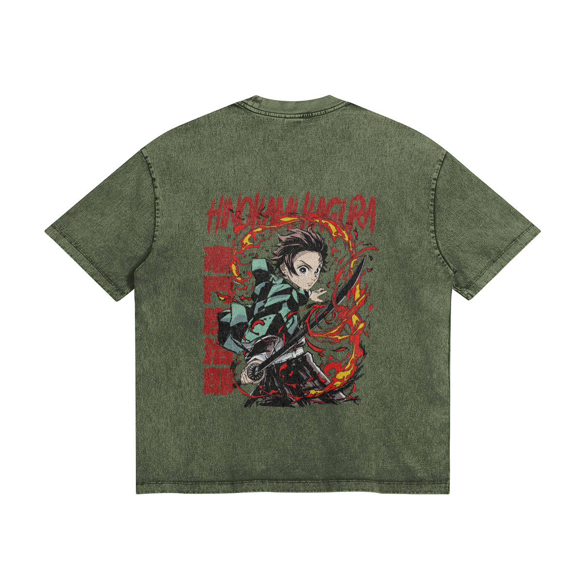 Tanjiro Kamado Hinokami Kagura Stone Wash T-Shirt - Demon Slayer