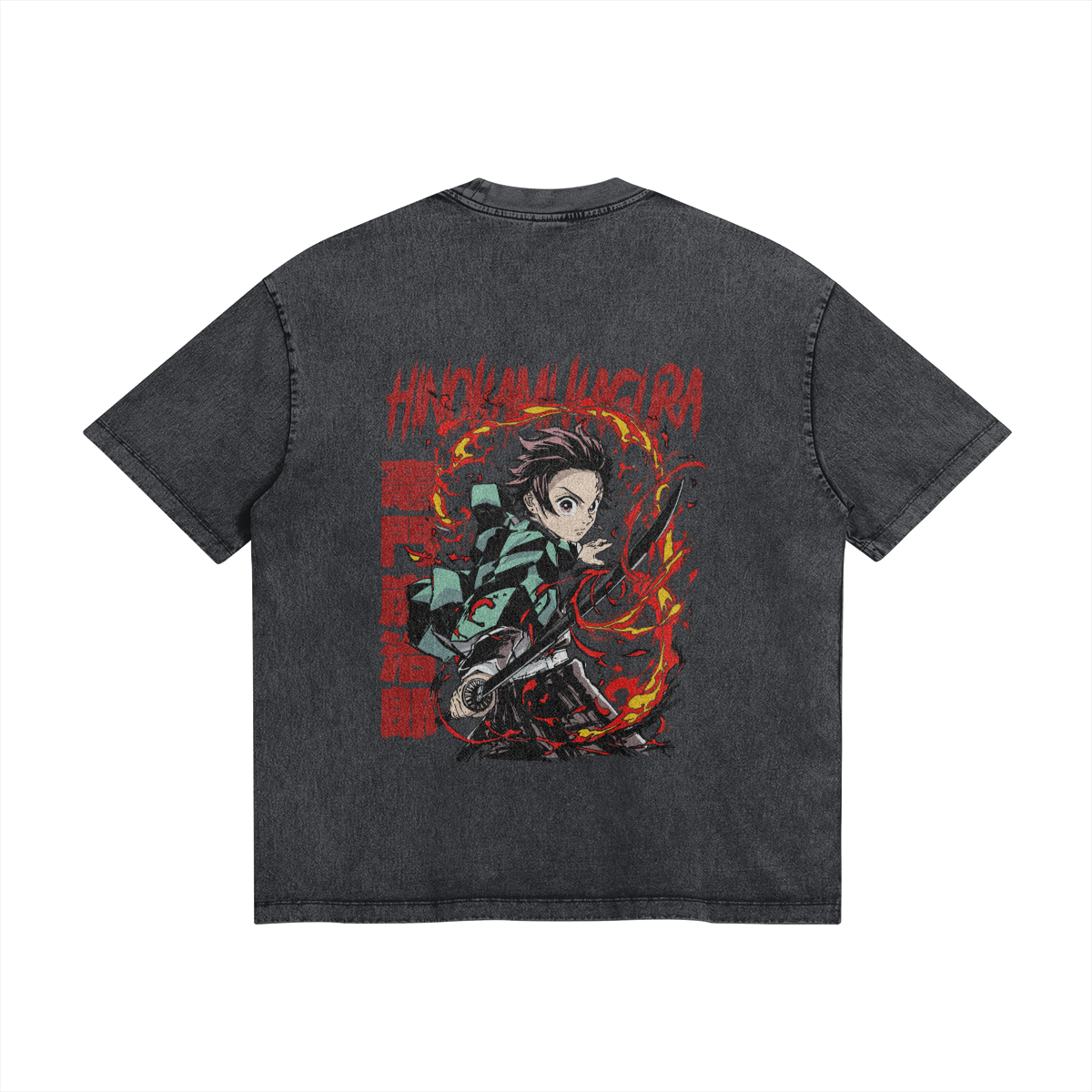 Tanjiro Kamado Hinokami Kagura Stone Wash T-Shirt - Demon Slayer