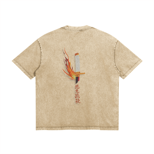Rengoku Nichirin Blade Stone Wash T-Shirt - Demon Slayer