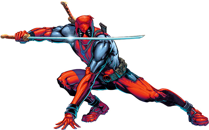 Deadpool in Superhero pose showing off Katana!