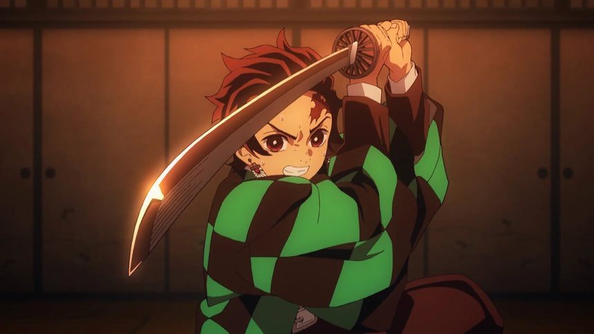 Tanjiro holding out a katana