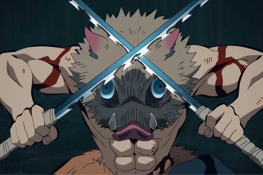 inosuke holding his swords