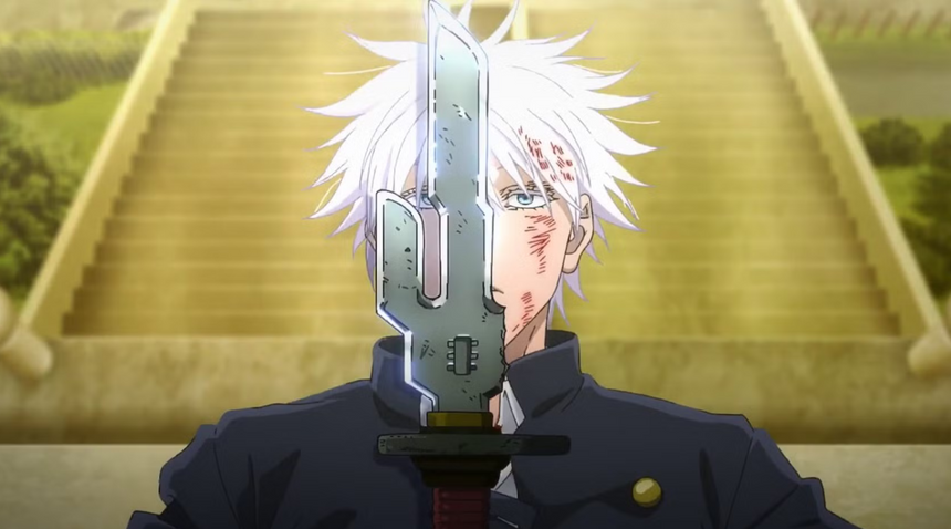 gojo holding the inverted spear of heaven