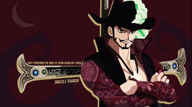 mihawk from one piece in front of his sword