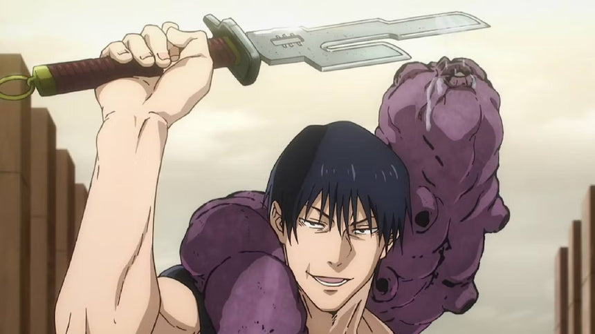 Toji holding the inverted spear of heaven above his head