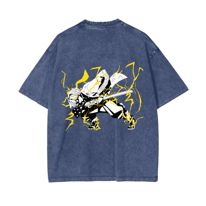 Zenitsu Agatsuma Thunderclap and Flash Stone Wash T-Shirt - Demon Slayer