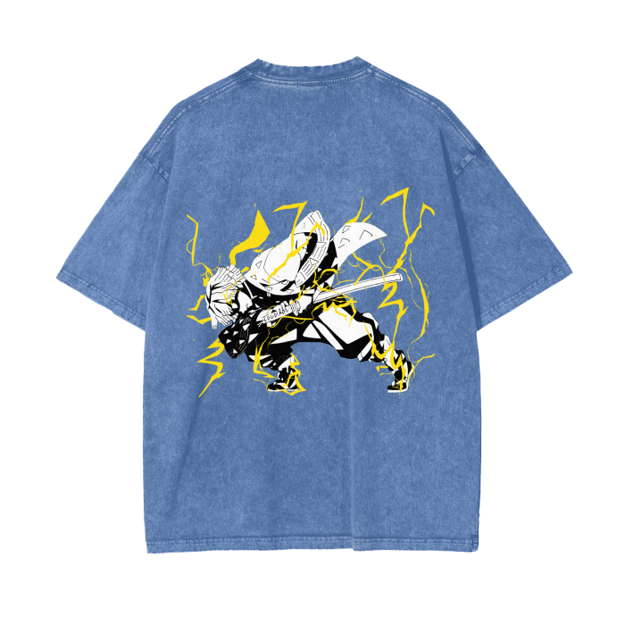 Zenitsu Agatsuma Thunderclap and Flash Stone Wash T-Shirt - Demon Slayer