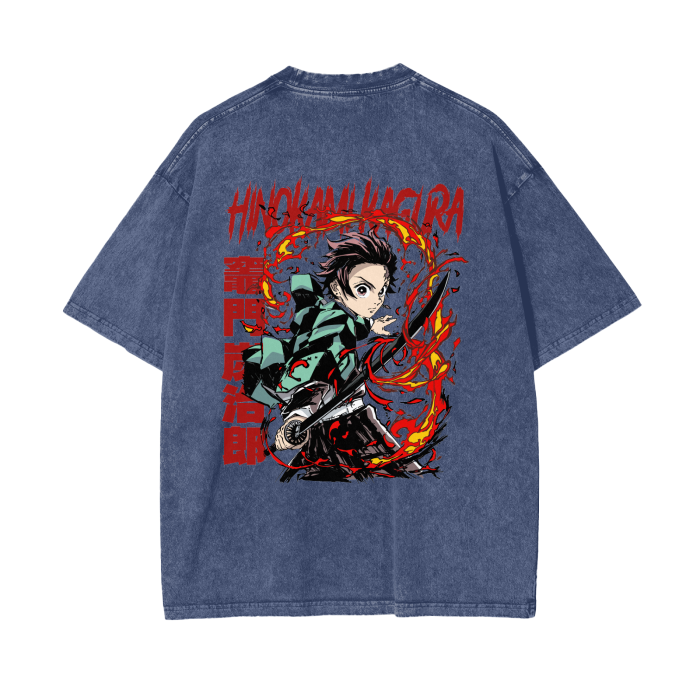 Tanjiro Kamado Hinokami Kagura Stone Wash T-Shirt - Demon Slayer