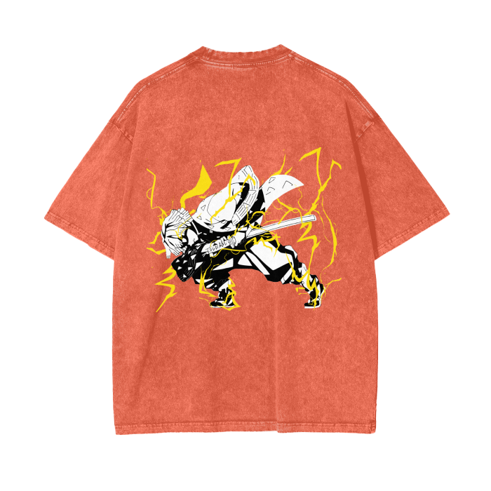 Zenitsu Agatsuma Thunderclap and Flash Stone Wash T-Shirt - Demon Slayer