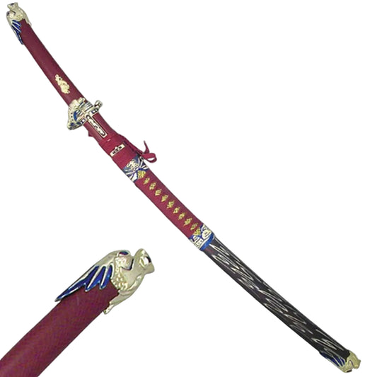 Battle-Ready Red Ornate Dragon Sword display image