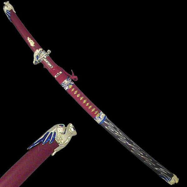 Battle-Ready Red Ornate Dragon Sword display image