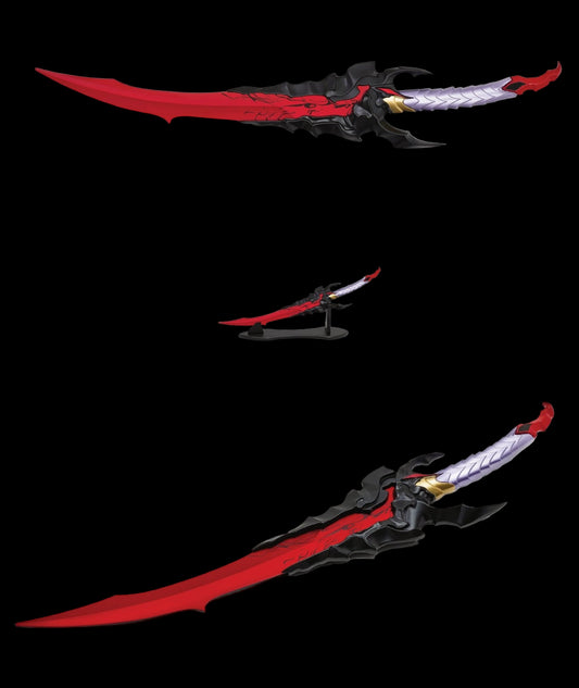 Red and black sword with a smaller inset image on a white background