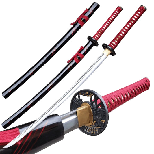 Battle-Ready Burgundy Dragon Katana (1065 High Carbon Steel)