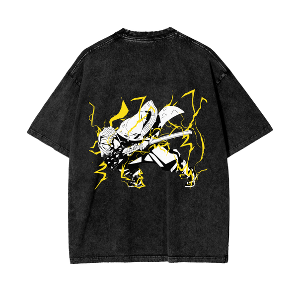 Zenitsu Agatsuma Thunderclap and Flash Stone Wash T-Shirt - Demon Slayer