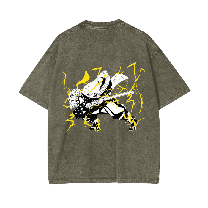 Zenitsu Agatsuma Thunderclap and Flash Stone Wash T-Shirt - Demon Slayer