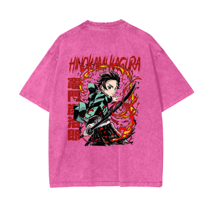 Tanjiro Kamado Hinokami Kagura Stone Wash T-Shirt - Demon Slayer