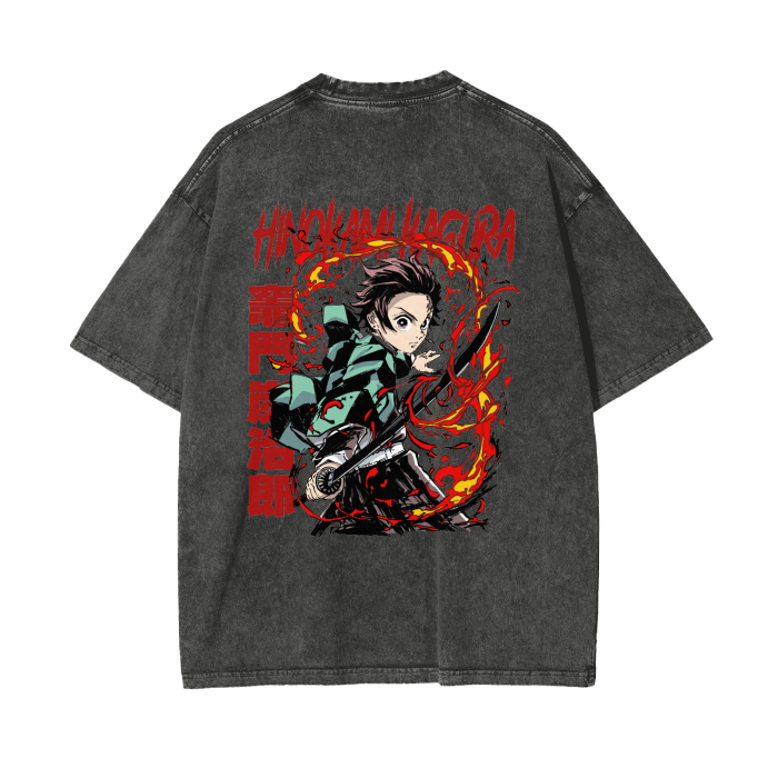 Tanjiro Kamado Hinokami Kagura Stone Wash T-Shirt - Demon Slayer