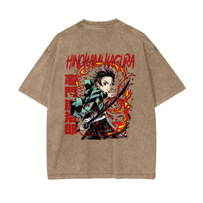 Tanjiro Kamado Hinokami Kagura Stone Wash T-Shirt - Demon Slayer