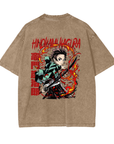 Tanjiro Kamado Hinokami Kagura Stone Wash T-Shirt - Demon Slayer