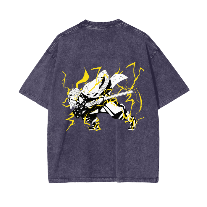 Zenitsu Agatsuma Thunderclap and Flash Stone Wash T-Shirt - Demon Slayer