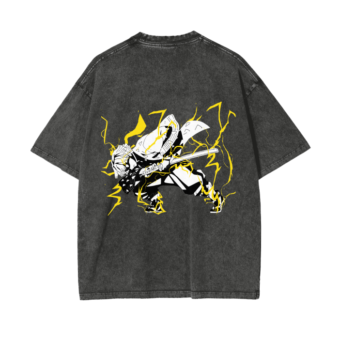 Zenitsu Agatsuma Thunderclap and Flash Stone Wash T-Shirt - Demon Slayer