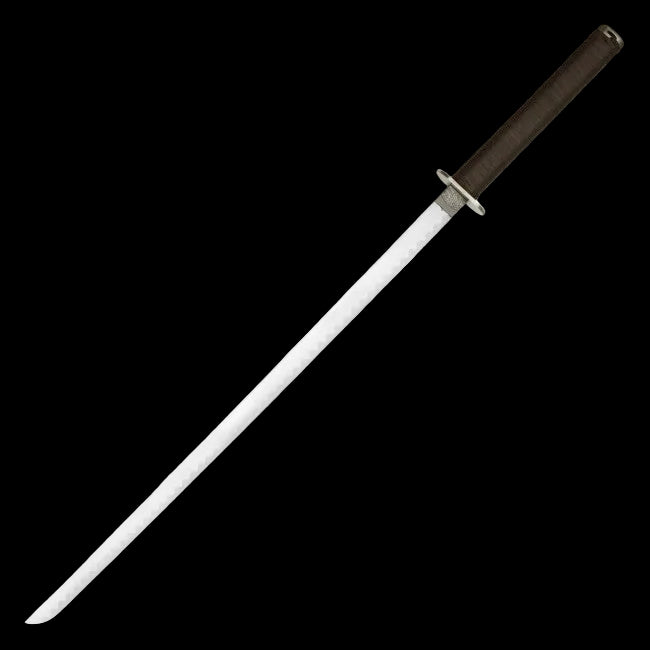 Sword with a white blade and brown handle on a white background