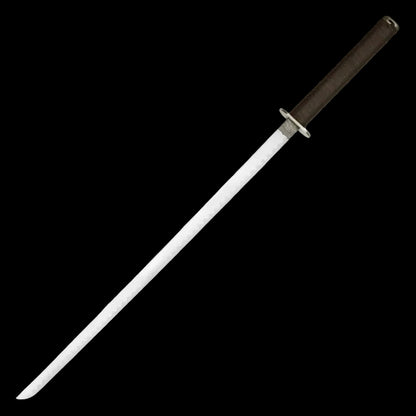 Sword with a white blade and brown handle on a white background