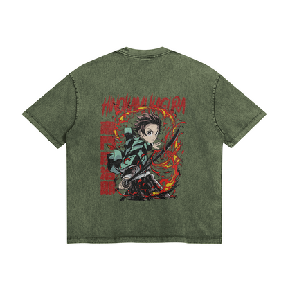 Tanjiro Kamado Hinokami Kagura Stone Wash T-Shirt - Demon Slayer