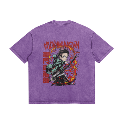 Tanjiro Kamado Hinokami Kagura Stone Wash T-Shirt - Demon Slayer