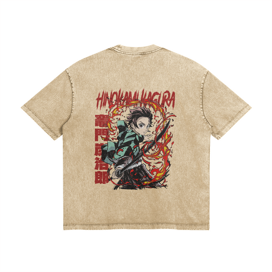 Tanjiro Kamado Hinokami Kagura Stone Wash T-Shirt - Demon Slayer