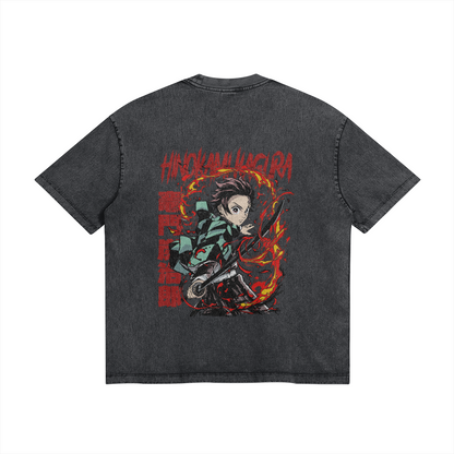 Tanjiro Kamado Hinokami Kagura Stone Wash T-Shirt - Demon Slayer