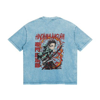 Tanjiro Kamado Hinokami Kagura Stone Wash T-Shirt - Demon Slayer