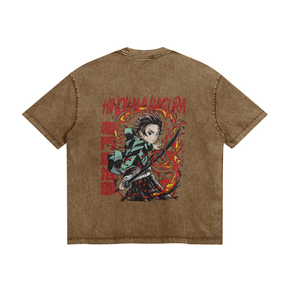Tanjiro Kamado Hinokami Kagura Stone Wash T-Shirt - Demon Slayer